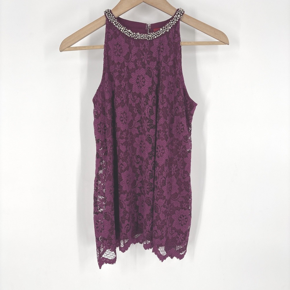 Jennifer Lopez Womens Cocktail Tank XS Purple Lace Rhinestone Beaded Mob Wife‎